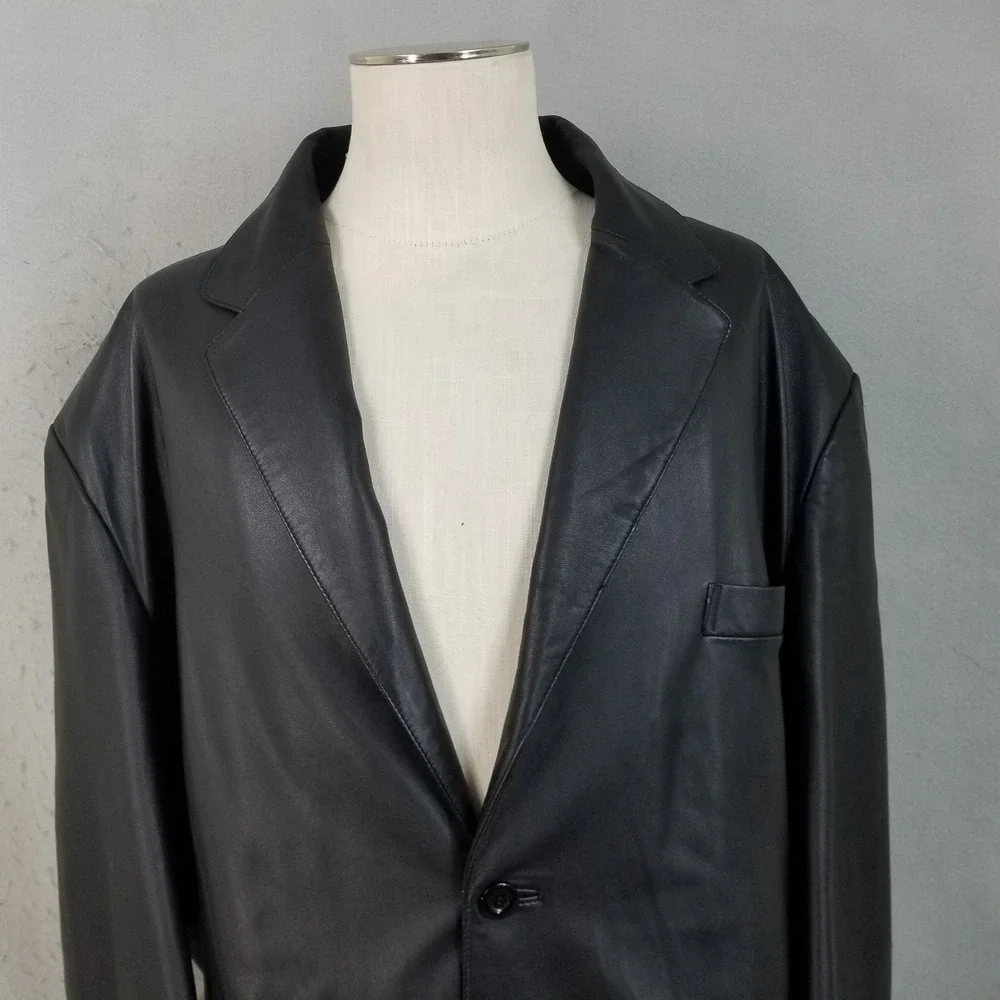 Reed Leather Blazer Mens 3X Black Genuine Leather Two Button Jacket Classic Fit